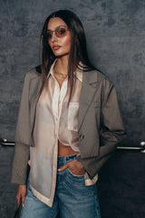 Liberty Sheer Button Up Blouse in Blush