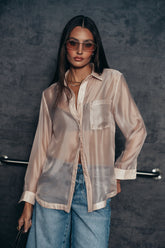 Liberty Sheer Button Up Blouse in Blush