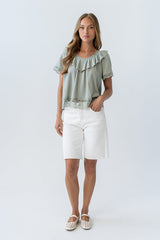 Lilian Lace Trim Top in Sage