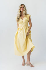 Barb Pleated Midi Dress in Yellow