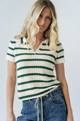 Tess Striped Collared Top in Green