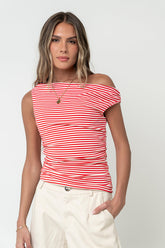 Michelle Boatneck Striped Top in Red