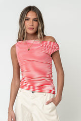 Michelle Boatneck Striped Top in Red