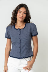 Serra Lace Trim Blouse in Navy