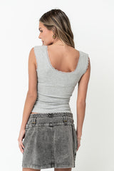 Sawyer Lace Trim Tank Top in Heather Grey