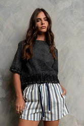 Jana Denim Top in Black