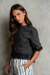 Jana Denim Top in Black