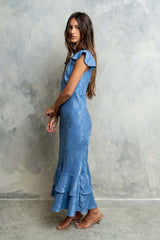 Mateo Floral Maxi Dress in Blue