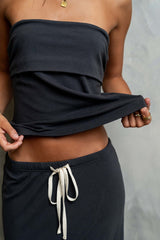 Marsha Fold Over Tube Top in Charcoal