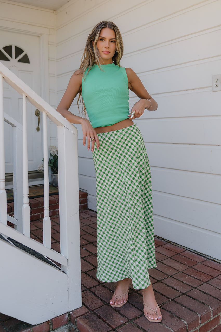 Posie Gingham Maxi Skirt in Green
