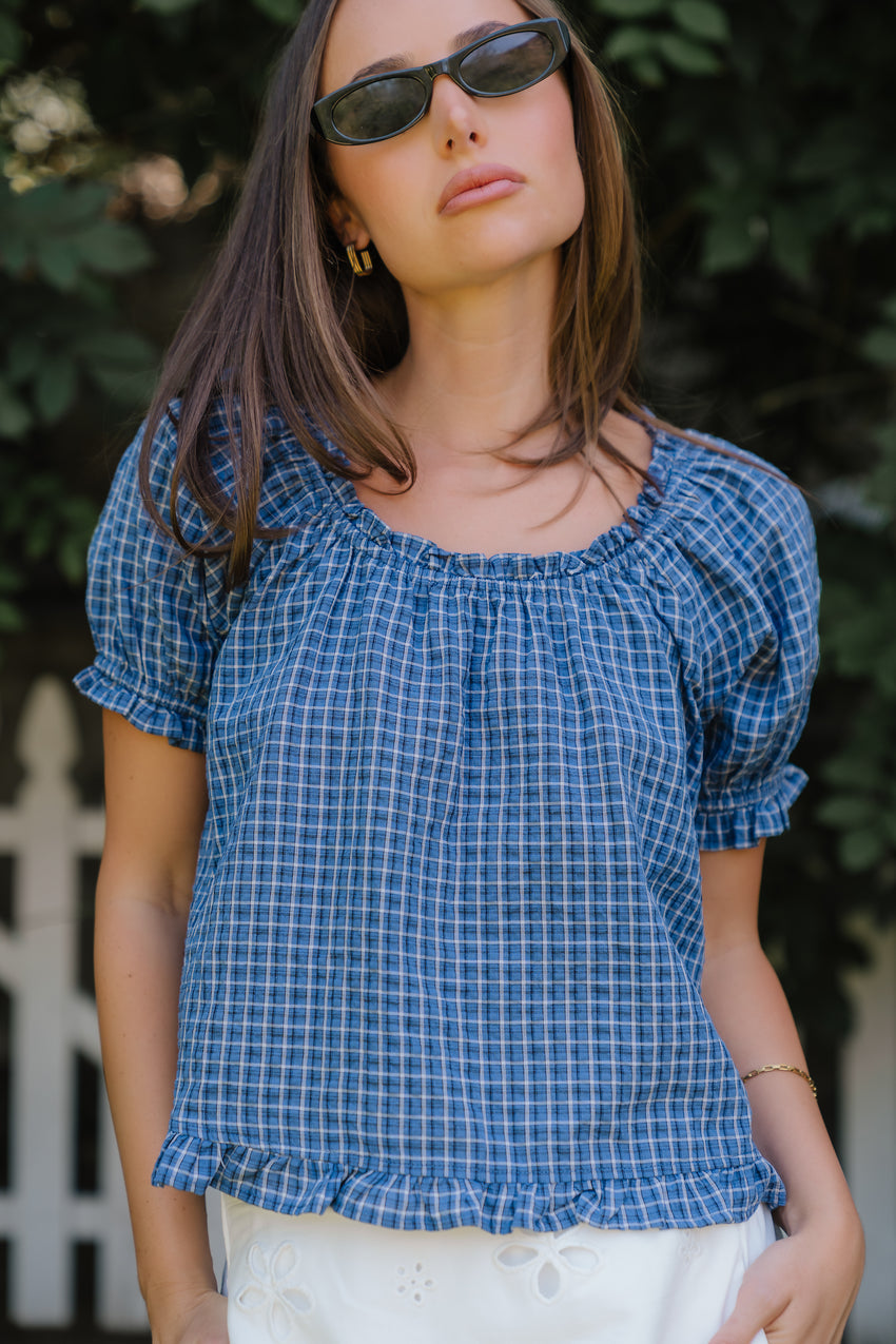 Gabi Plaid Blouse in Blue