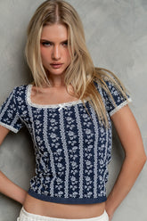 Juliet Floral Seamless Top in Navy