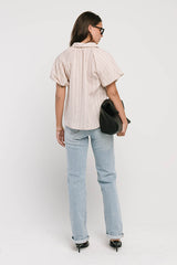 London Striped Button Up in Peach