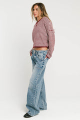 Kinsley Oversized Striped Sweater in Burgundy