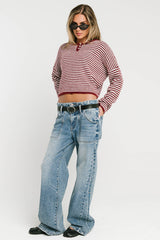 Kinsley Oversized Striped Sweater in Burgundy