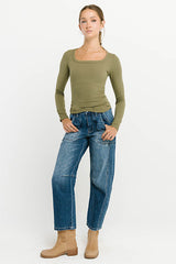 Audrey Ribbed Top in Olive