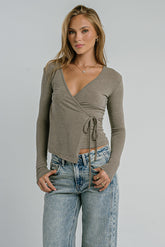 Ariella Wrap Top in Brown