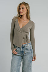 Ariella Wrap Top in Brown