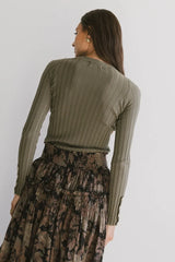Lonnie Button Sleeve Sweater in Green