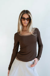 Lex Layered Mesh Top in Brown