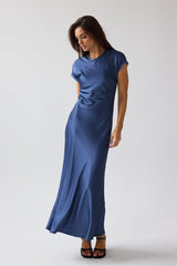 Hanna Satin Maxi Dress in Blue