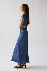 Hanna Satin Maxi Dress in Blue