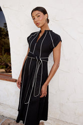 Edith Contrast Midi Dress in Black
