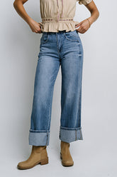 Jade Cuffed Wide Leg Jeans in Medium Wash