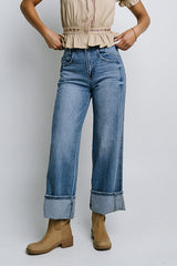 Jade Cuffed Wide Leg Jeans in Medium Wash