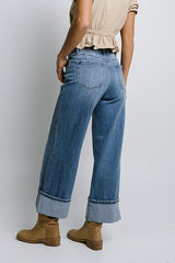 Jade Cuffed Wide Leg Jeans in Medium Wash