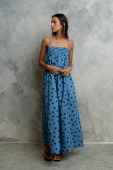 Taylen Polka Dot Maxi Dress in Dusty Blue