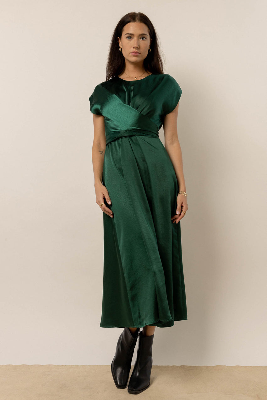 Rosalind Midi Dress in Emerald