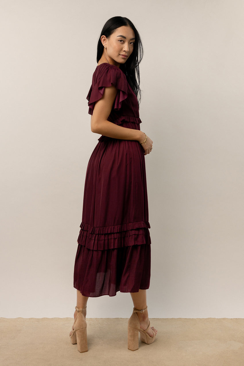 Willa Ruffle Dress in Burgundy