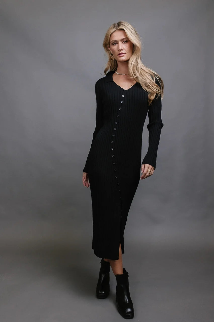 Larissa Ribbed Dress in Black