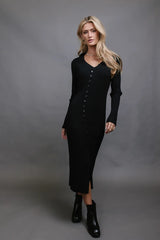 Larissa Ribbed Dress in Black