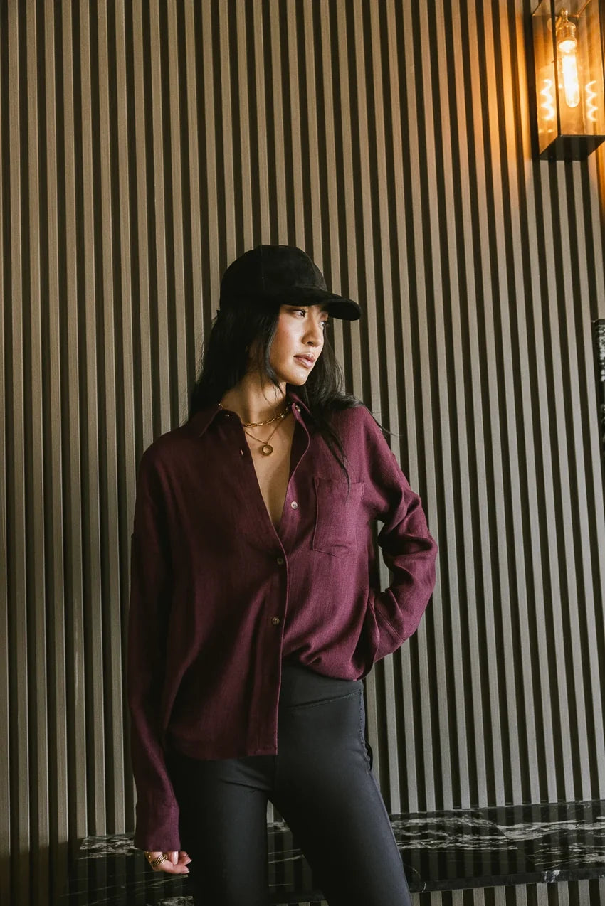 Finley Button Up in Wine