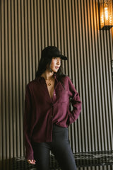 Finley Button Up in Wine