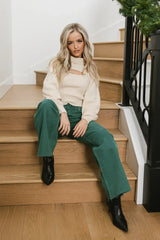 Cut Out Turtleneck Sweater in Cream
