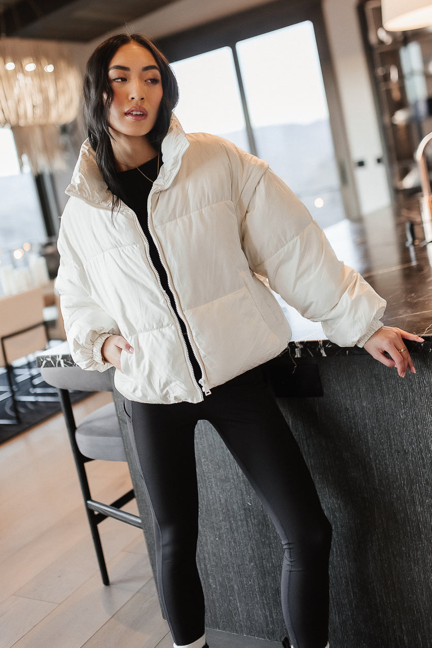 Kai Detachable Sleeve Jacket in Cream