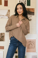 Isabelle Waffle Knit Henley Top in Mocha