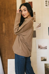 Isabelle Waffle Knit Henley Top in Mocha