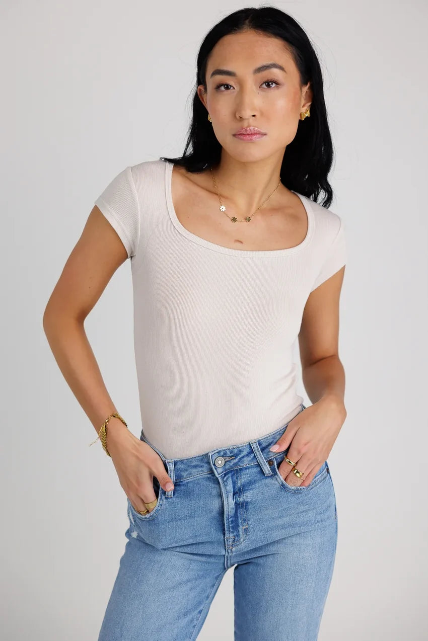 Clara Square Neck Bodysuit in Bone