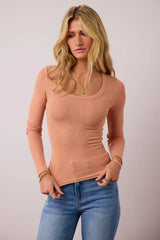 Audrey Ribbed Top in Peach
