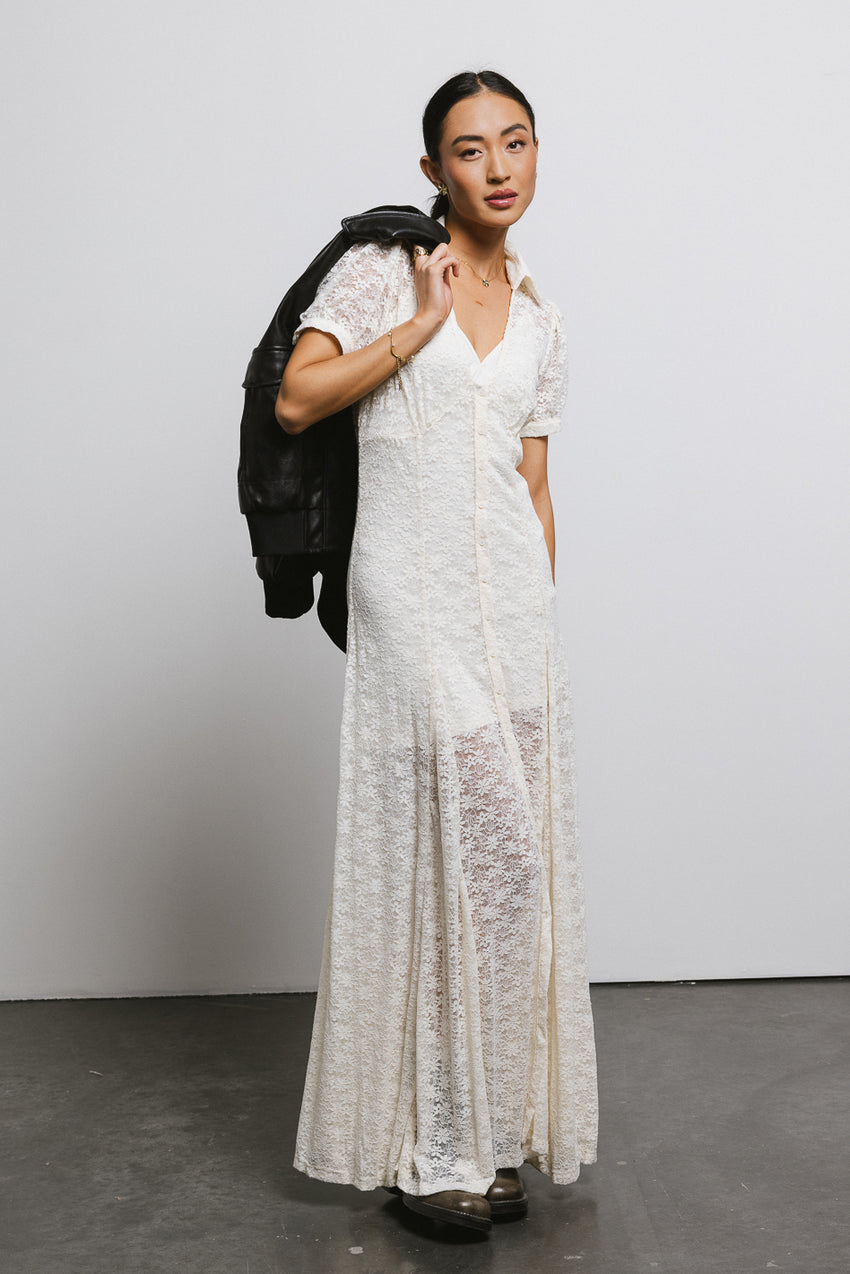 Lace Button Up Dress in Cream