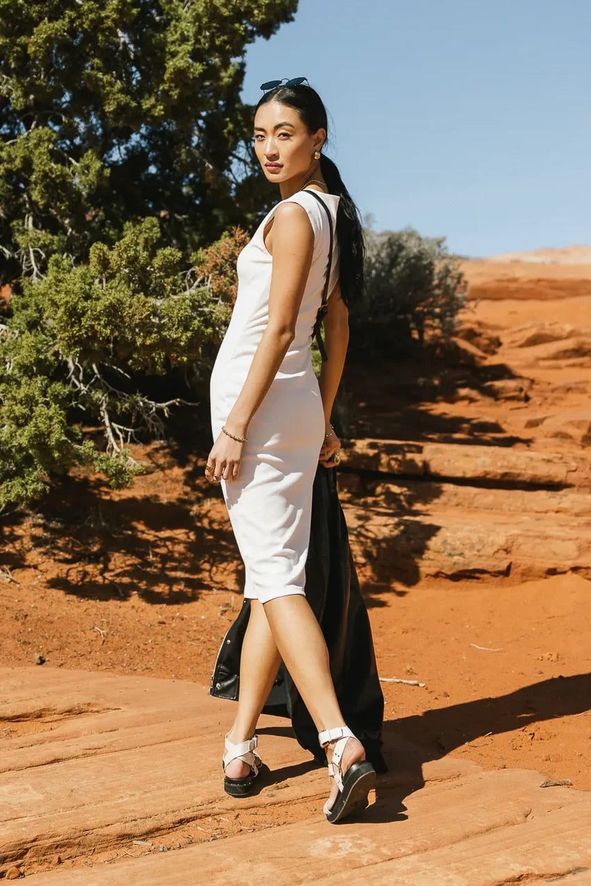 Zarela Ribbed Dress in White