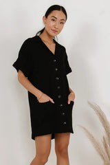 Button Up Mini Dress in Black