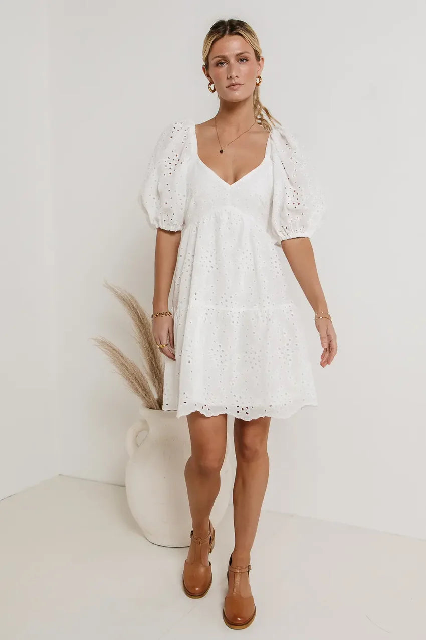 Jaime Eyelet Mini Dress in White