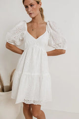 Jaime Eyelet Mini Dress in White