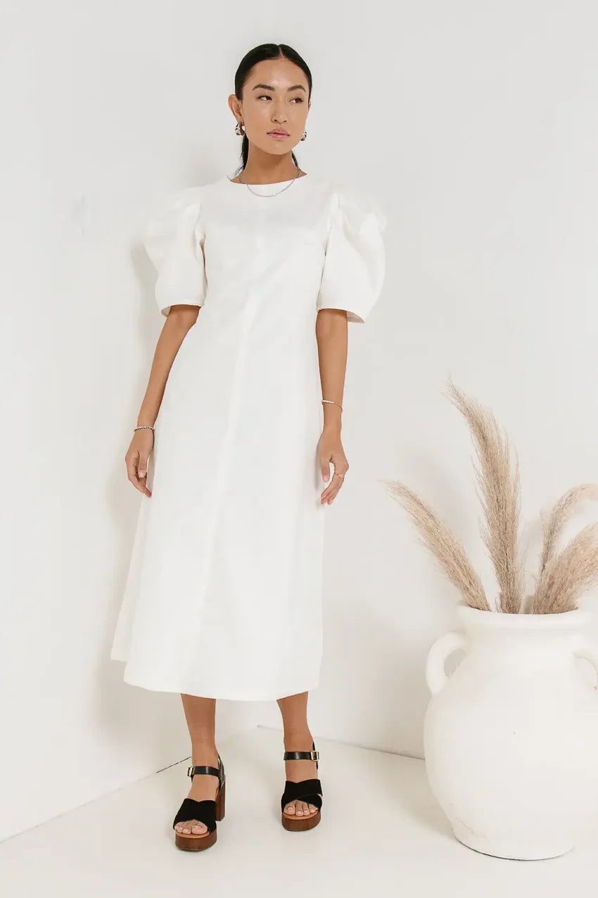 Campbell Denim Dress in Cream