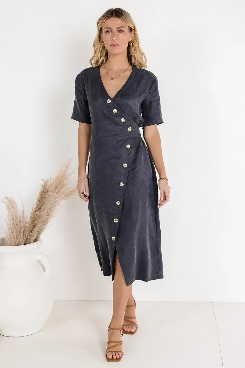 Bhar Midi Wrap Dress in Navy